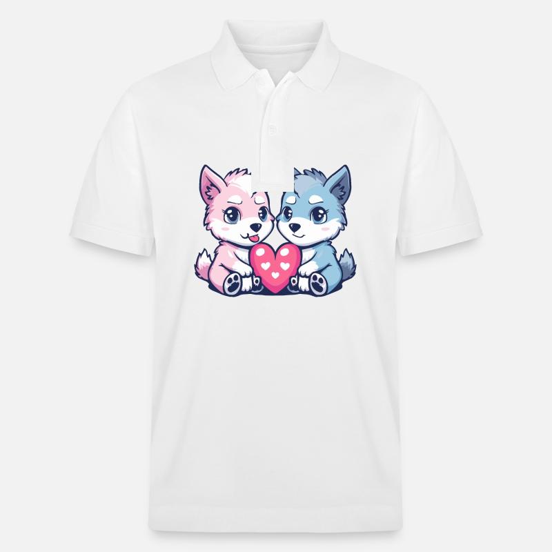 Wolf Comic Paar Liebe - Stanley/Stella Unisex Bio-Poloshirt PREPSTER - Weiß