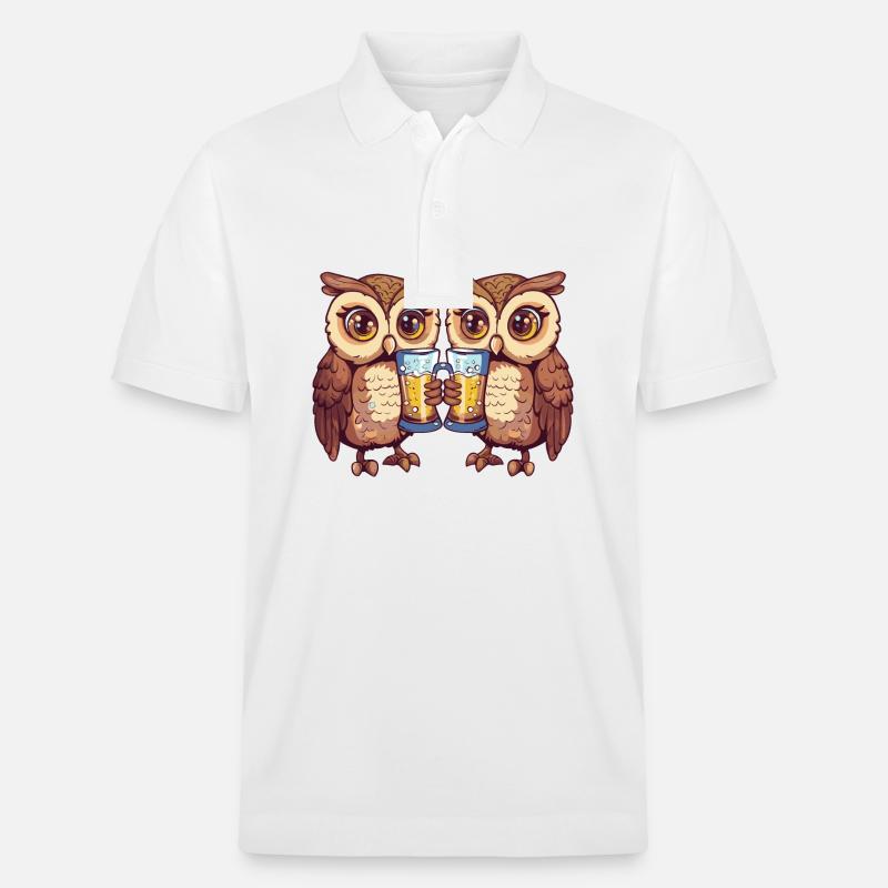 Eule Comic Bier Lustig Saufen - Stanley/Stella Unisex Bio-Poloshirt PREPSTER - Weiß