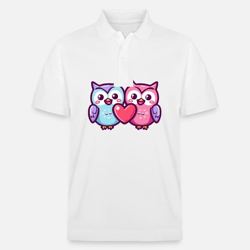 Eule Comic Paar Liebe - Stanley/Stella Unisex Bio-Poloshirt PREPSTER - Weiß