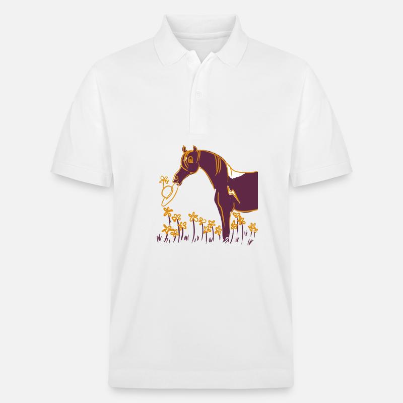Lila Pferd mit Blumenring - Stanley/Stella Unisex Bio-Poloshirt PREPSTER - Weiß