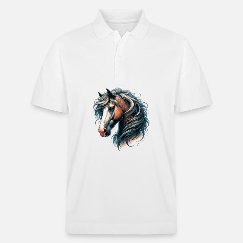 Pferdekopf mit fließender Mähne - Stanley/Stella Unisex Bio-Poloshirt PREPSTER - Weiß