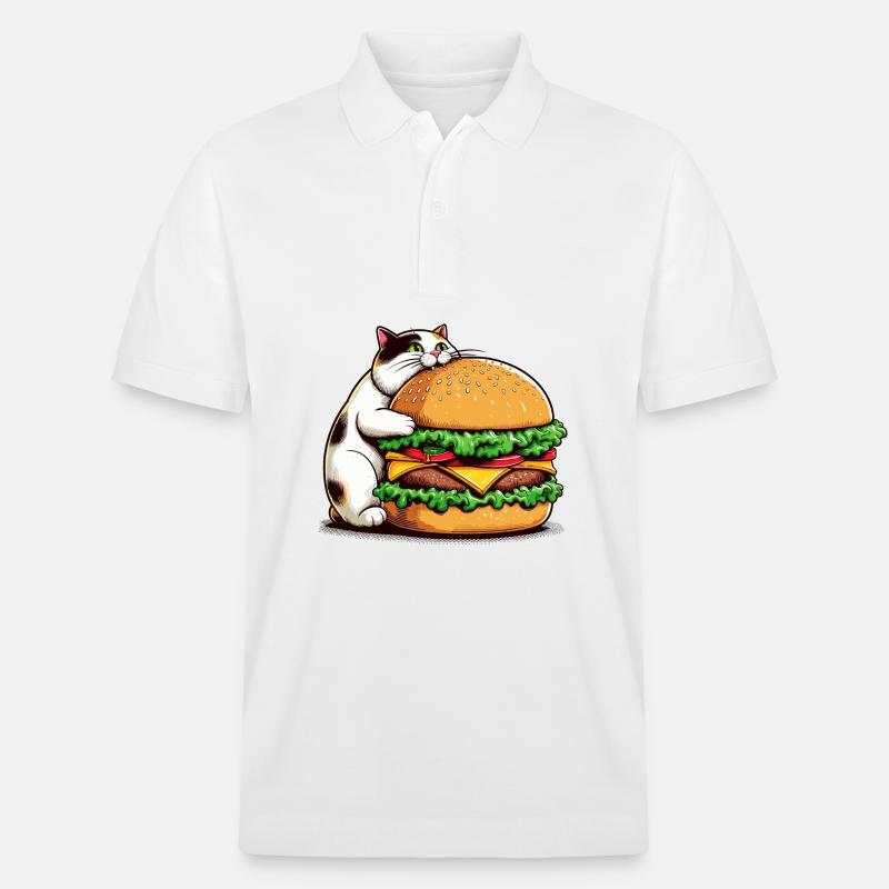 Chat gourmand et hamburger - Polo PREPSTER bio Stanley/Stella Unisexe - blanc