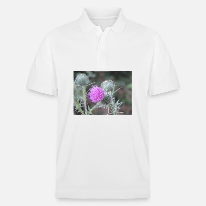 Violetten Distelblüten-Muster - Stanley/Stella Unisex Bio-Poloshirt PREPSTER - Weiß