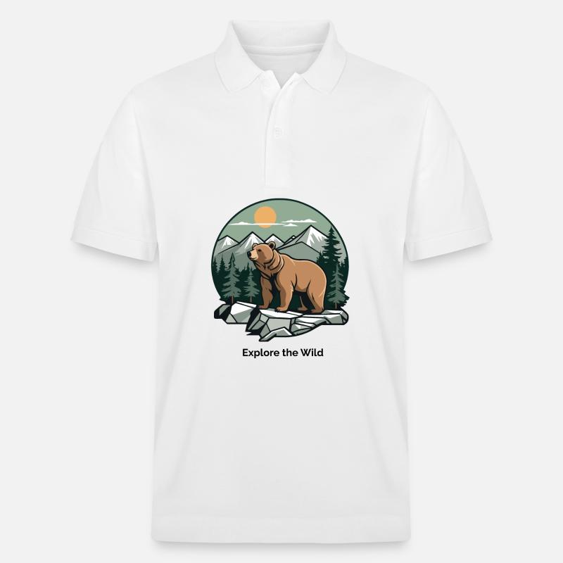 Bär in Berglandschaft Logo - Stanley/Stella Unisex Bio-Poloshirt PREPSTER - Weiß