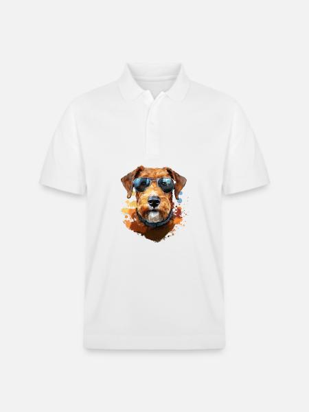 Airedale Terrier mit Sonenbrille - Stanley/Stella Unisex Bio-Poloshirt PREPSTER - Weiß