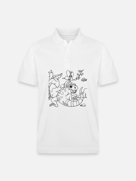 Iguana Jungle Coloring Page Hand Illustrated - Stanley/Stella Unisex Organic Polo Shirt PREPSTER - white