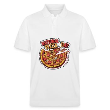 Journée nationale de la pizza 2026 pizza day gift - Polo PREPSTER bio Stanley/Stella Unisexe - blanc - Devant - Roxy (174cm) & Andy (188cm)