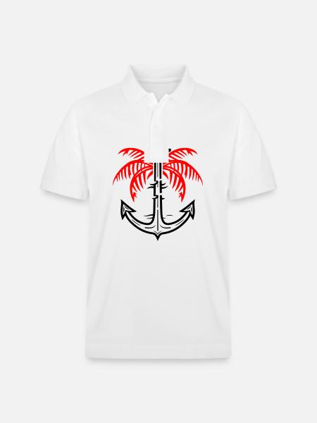 Palm Tree Anchor Icon - Stanley/Stella Unisex Organic Polo Shirt PREPSTER - white