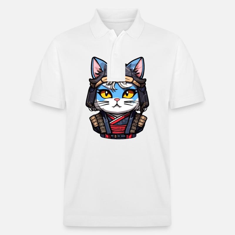 Samurai-Katze #4 - Stanley/Stella Unisex Bio-Poloshirt PREPSTER - Weiß