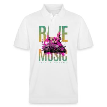 Rave music dj cat - Polo PREPSTER bio Stanley/Stella Unisexe - blanc - Devant - Roxy (174cm) & Andy (188cm)