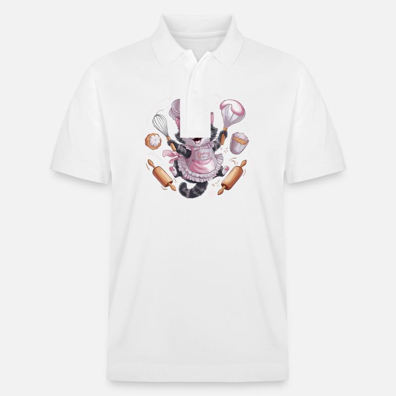 Liebenswerte Katze beim Backen - Stanley/Stella Unisex Bio-Poloshirt PREPSTER - Weiß