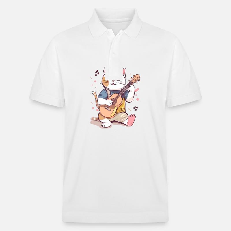 Chat mignon avec guitare - Polo PREPSTER bio Stanley/Stella Unisexe - blanc