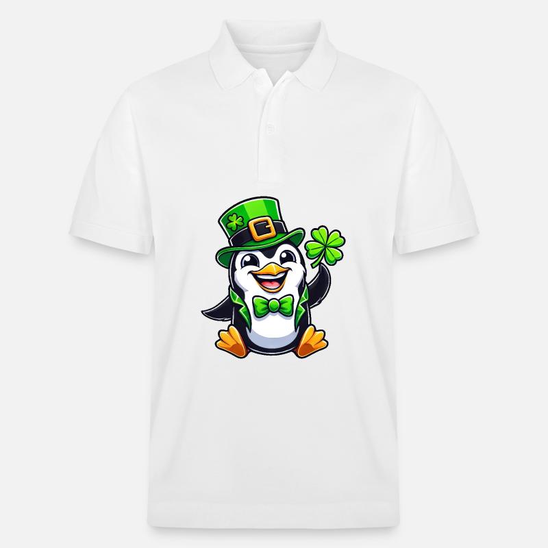 St. Patrick's Pinguin mit Glücksklee - Stanley/Stella Unisex Bio-Poloshirt PREPSTER - Weiß