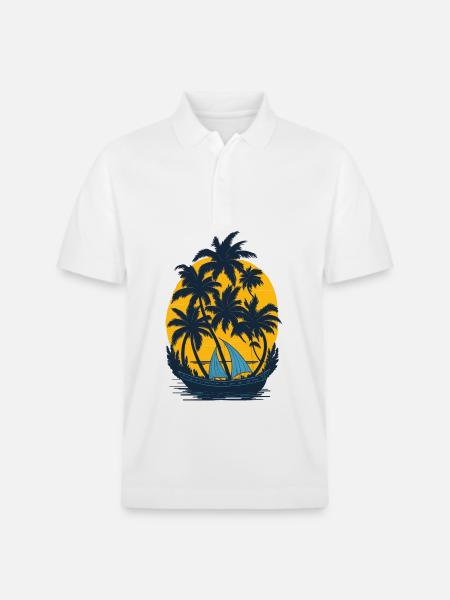 Sunset on the palm boat - Stanley/Stella Unisex Organic Polo Shirt PREPSTER - white