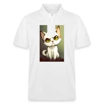Lustige Katze - Stanley/Stella Unisex Bio-Poloshirt PREPSTER - Weiß - Vorne - Roxy (174cm) & Andy (188cm)