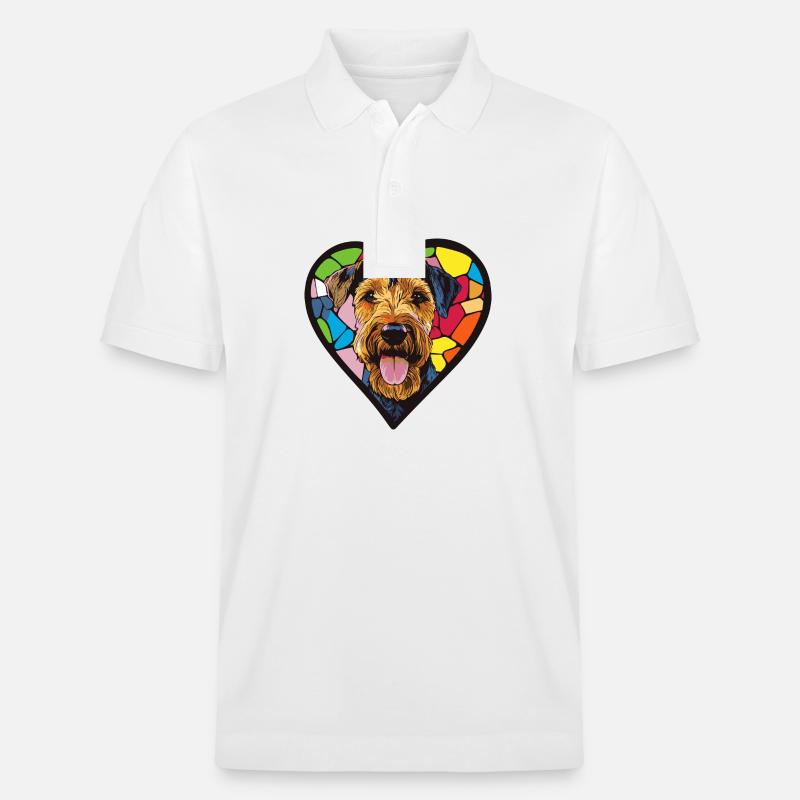 Airedale Terrier Hund Herz Liebe - Stanley/Stella Unisex Bio-Poloshirt PREPSTER - Weiß