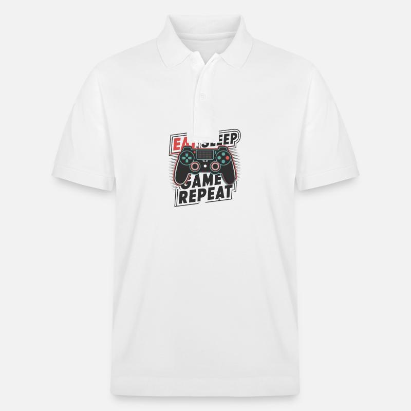 Eat, Sleep, Game, Repeat - Stanley/Stella Unisex Bio-Poloshirt PREPSTER - Weiß
