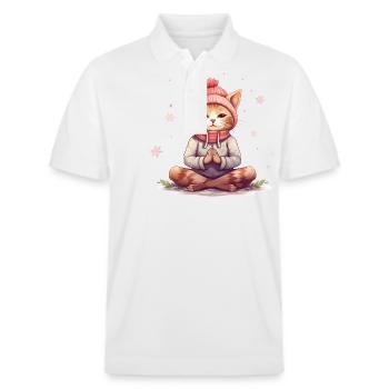Yoga Shirt / Katze Lotussitz Illustration - Stanley/Stella Unisex Bio-Poloshirt PREPSTER - Weiß - Vorne - Roxy (174cm) & Andy (188cm)