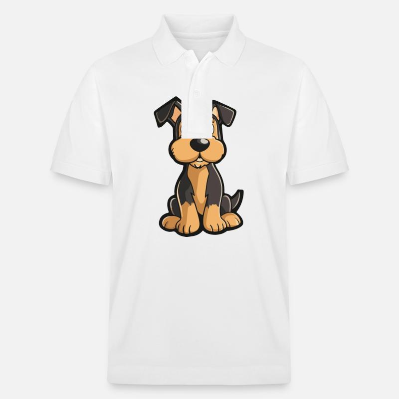 Airedale Terrier Hund Comic Niedlich - Stanley/Stella Unisex Bio-Poloshirt PREPSTER - Weiß