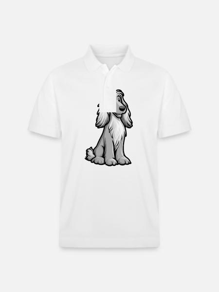 Afghan Hound Dog Comic Cute - Stanley/Stella Unisex Organic Polo Shirt PREPSTER - white