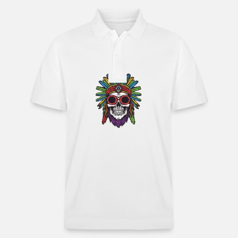 Crâne Apache Indien - Polo PREPSTER bio Stanley/Stella Unisexe - blanc