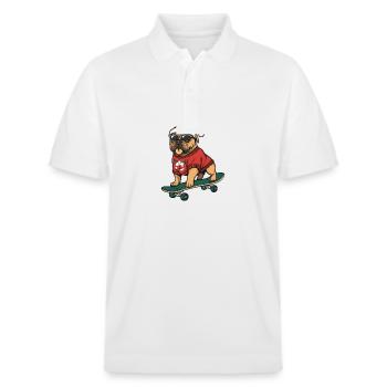 Bullmastiff Dog Christmas Skateboard - Stanley/Stella Unisex Organic Polo Shirt PREPSTER - white - Front - Roxy (174cm) & Andy (188cm)