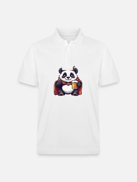 Panda Beer Funny - Stanley/Stella Unisex Organic Polo Shirt PREPSTER - white