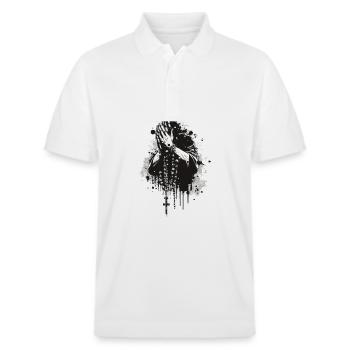 Betende Hände Rosenkranz Schwarz Weiss - Stanley/Stella Unisex Bio-Poloshirt PREPSTER - Weiß - Vorne - Roxy (174cm) & Andy (188cm)