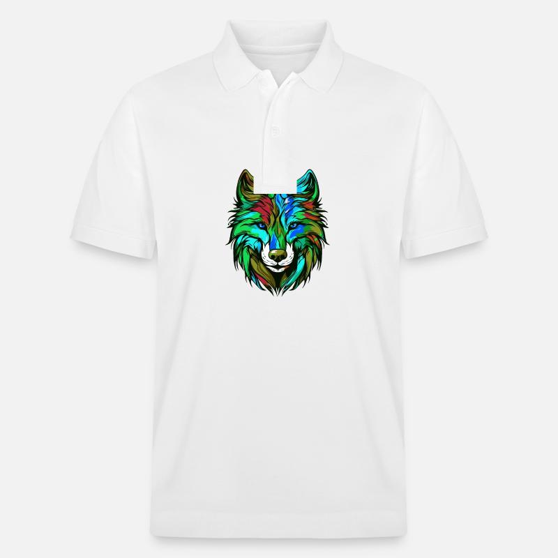 Wolf Porträt Bunt - Stanley/Stella Unisex Bio-Poloshirt PREPSTER - Weiß