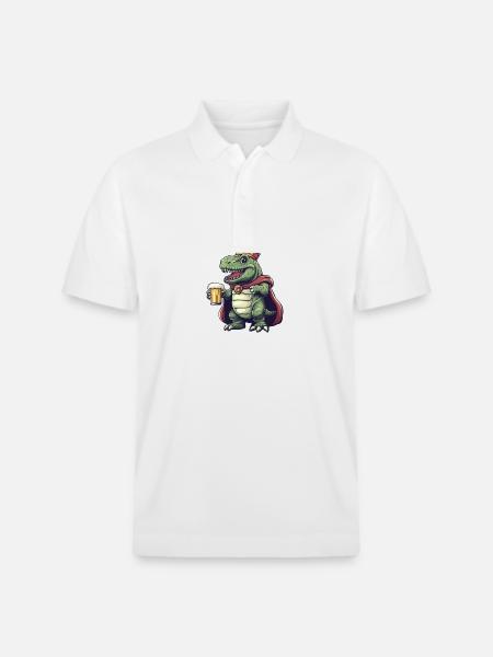 Dinosaur T-Rex Beer Funny - Stanley/Stella Unisex Organic Polo Shirt PREPSTER - white