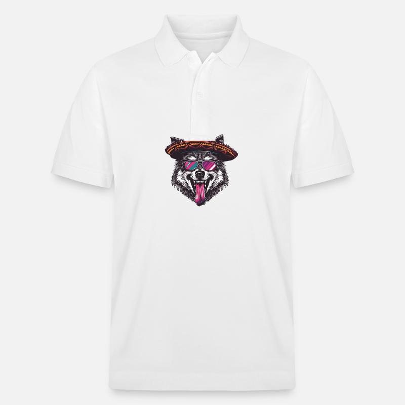 Loup Bande Dessinée Drôle Sombrero - Polo PREPSTER bio Stanley/Stella Unisexe - blanc