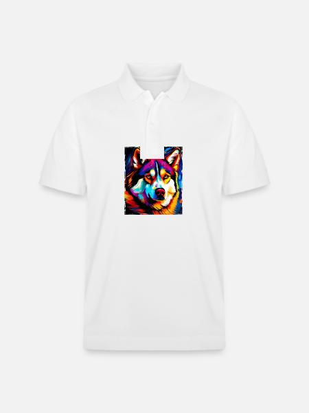 Husky Dog Portrait - Stanley/Stella Unisex Organic Polo Shirt PREPSTER - white