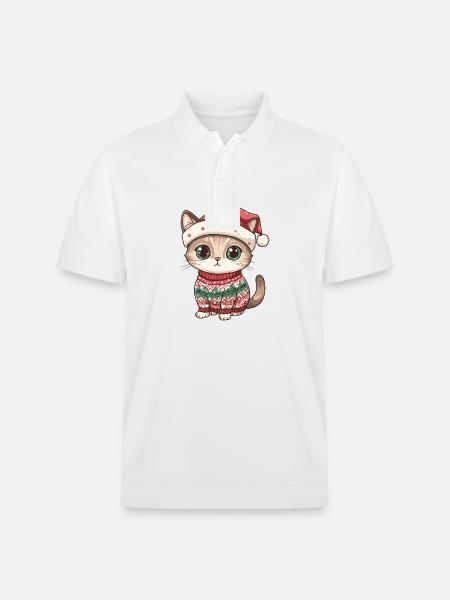 Cat Christmas Comic - Stanley/Stella Unisex Organic Polo Shirt PREPSTER - white