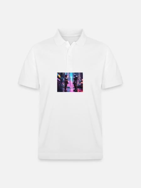 Neon Cyberpunk Begegnung - Stanley/Stella Unisex Bio-Poloshirt PREPSTER - Weiß