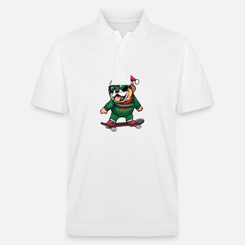 Bouledogue chien Noël drôle - Polo PREPSTER bio Stanley/Stella Unisexe - blanc