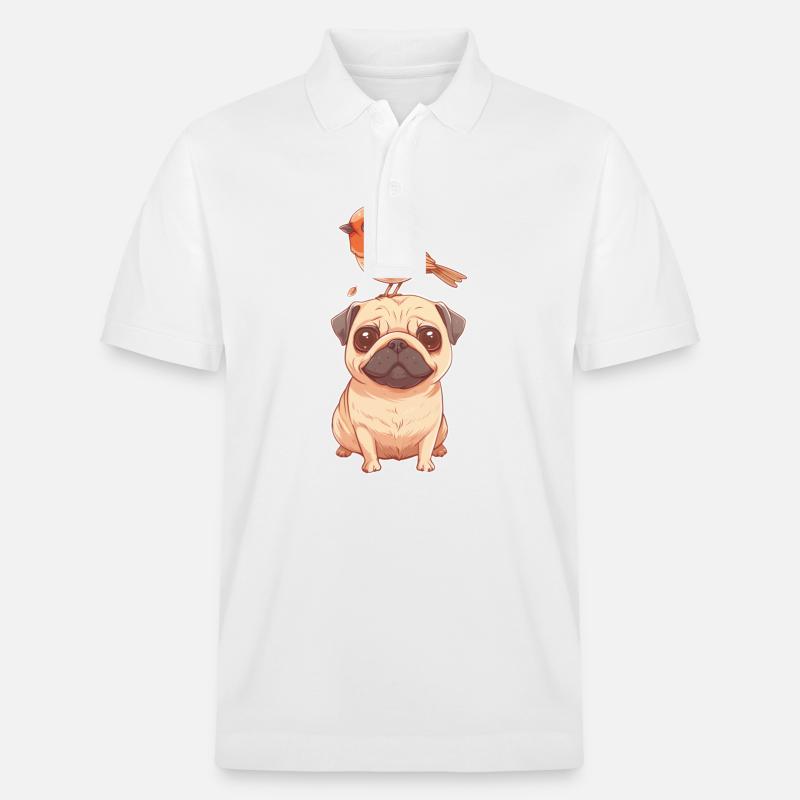 Mops mit Vogel - Stanley/Stella Unisex Bio-Poloshirt PREPSTER - Weiß