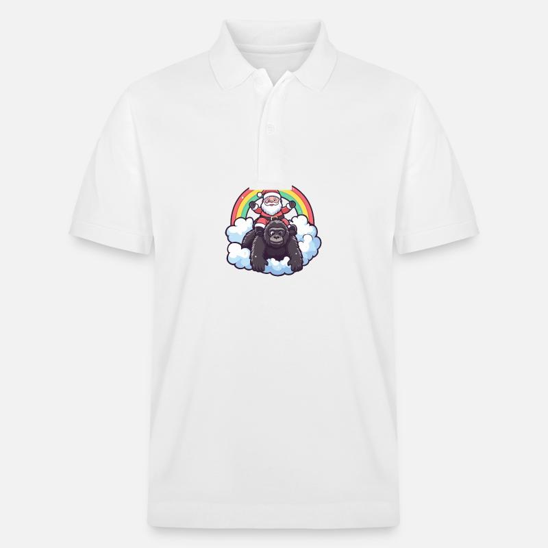 Gorille Père Noël Arc-en-ciel - Polo PREPSTER bio Stanley/Stella Unisexe - blanc