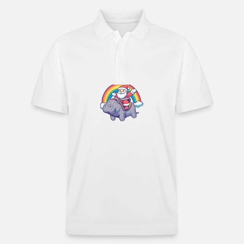 Nilpferd Weihnachtsmann Regenbogen - Stanley/Stella Unisex Bio-Poloshirt PREPSTER - Weiß