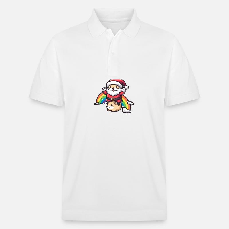 Hamster Weihnachtsmann Regenbogen - Stanley/Stella Unisex Bio-Poloshirt PREPSTER - Weiß