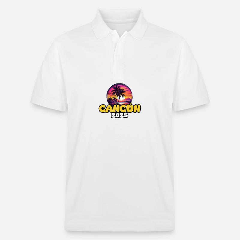 Cancun 2025 Palmen Bunt - Stanley/Stella Unisex Bio-Poloshirt PREPSTER - Weiß