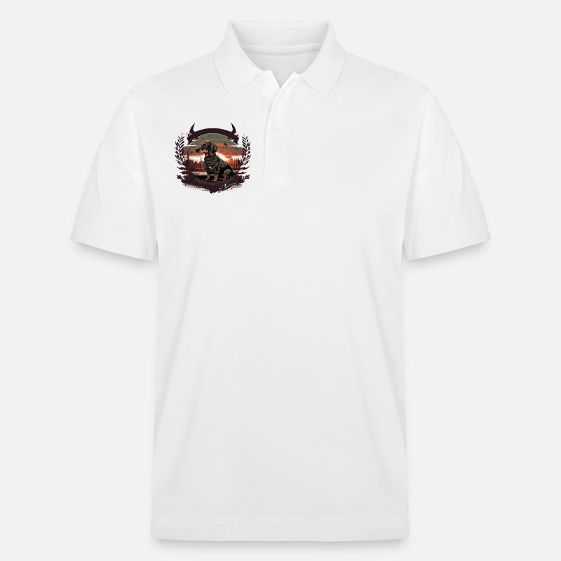 Dackel Jagdhund mit Sonne - Stanley/Stella Unisex Bio-Poloshirt PREPSTER - Weiß