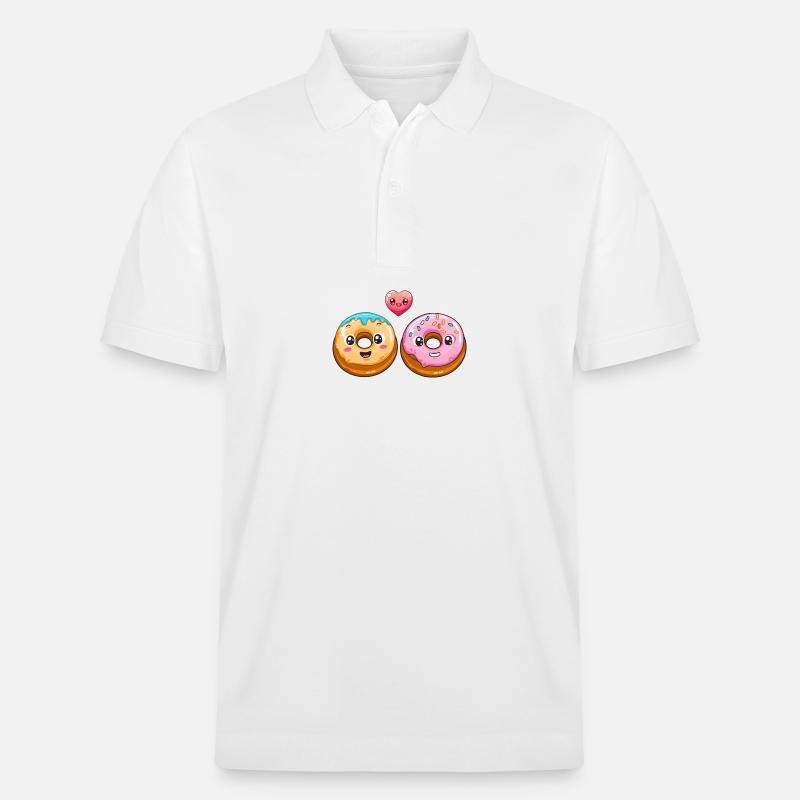 Donuts Couple Love Heart Comic - Stanley/Stella Unisex Organic Polo Shirt PREPSTER - white