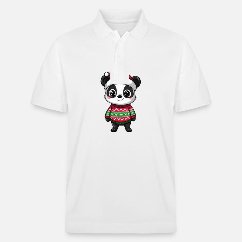 Panda Weihnachten Comic - Stanley/Stella Unisex Bio-Poloshirt PREPSTER - Weiß