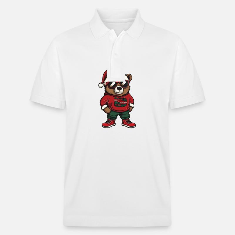 Bear Christmas Comic Cool - Stanley/Stella Unisex Organic Polo Shirt PREPSTER - white