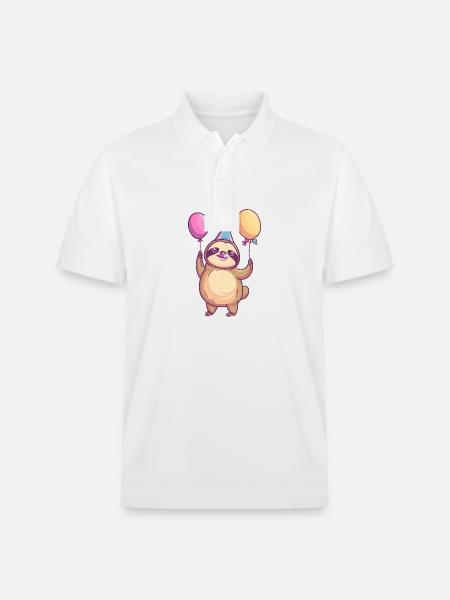 Sloth Birthday Baby - Stanley/Stella Unisex Organic Polo Shirt PREPSTER - white