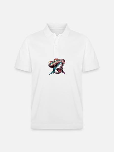 Shark Comic Funny Sombrero - Stanley/Stella Unisex Organic Polo Shirt PREPSTER - white