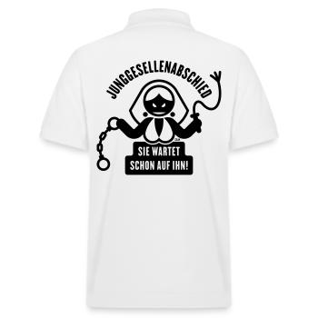 Junggesellenabschied – Sie Wartet Schon Auf Ihn! - Stanley/Stella Unisex Bio-Poloshirt PREPSTER - Weiß - Hinten - Andy (188cm)