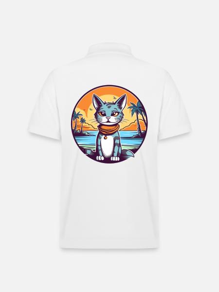 Karikaturkatze im Tropenparadies - Stanley/Stella Unisex Bio-Poloshirt PREPSTER - Weiß