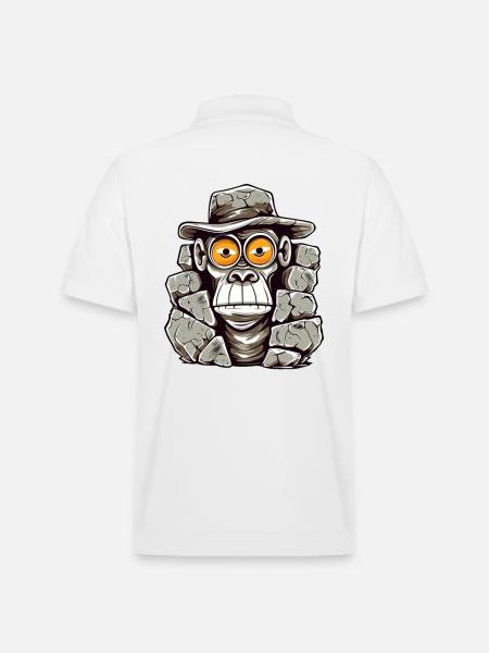 Stone Age Monkey T-Shirt Design - Stanley/Stella Unisex Organic Polo Shirt PREPSTER - white