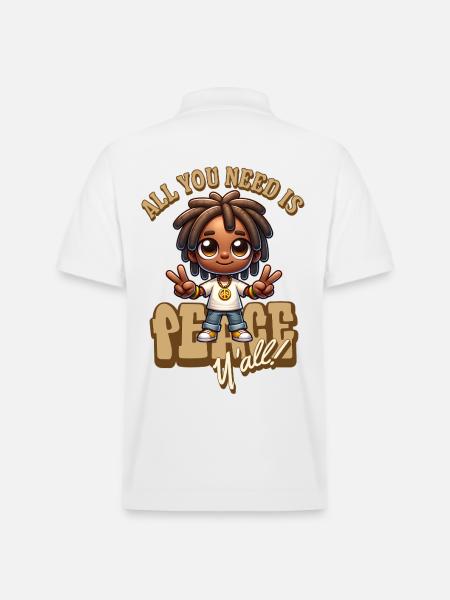 Peace Yall Cartoon Vibe - Stanley/Stella Unisex Organic Polo Shirt PREPSTER - white
